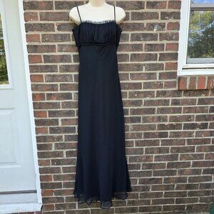 A.B.S. Evening By Allen Schwartz Black Maxi Dress Gown Ruffled y2k 90s Sz 8